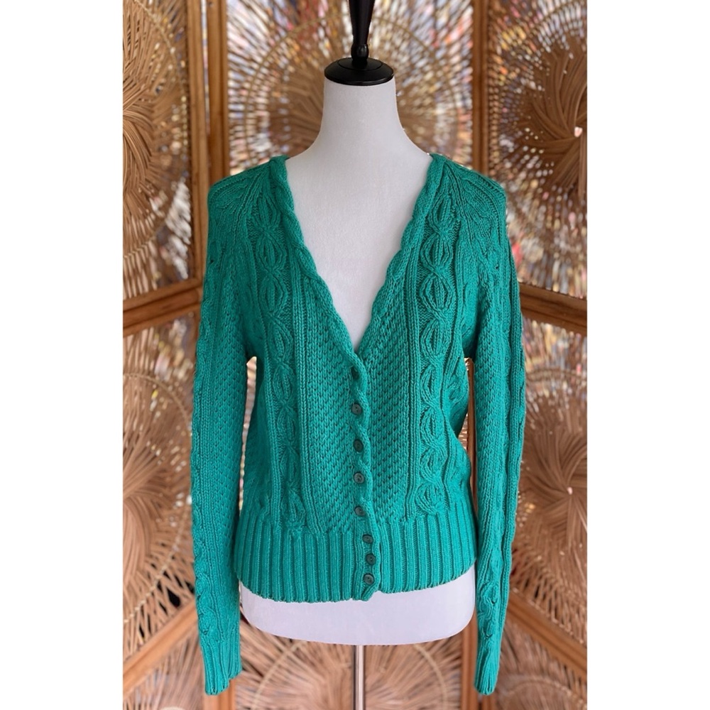 Vintage Aqua Green Chunky Knit Hunter’s Run Button Front Cardigan Sweater S - Picture 8 of 9
